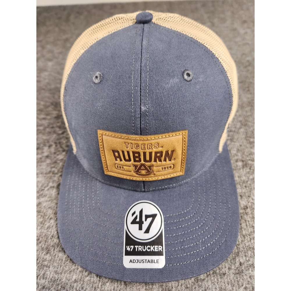 Auburn Tigers Hat '47 Trundle Trucker Navy Tan Leather Patch Snapback NWT